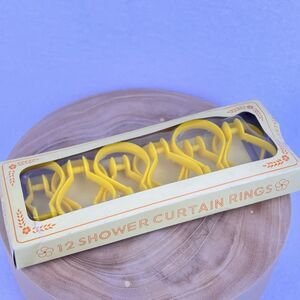 Vintage Set of 12 Yellow Plastic Shower Curtain Rings in Original Box Cottage